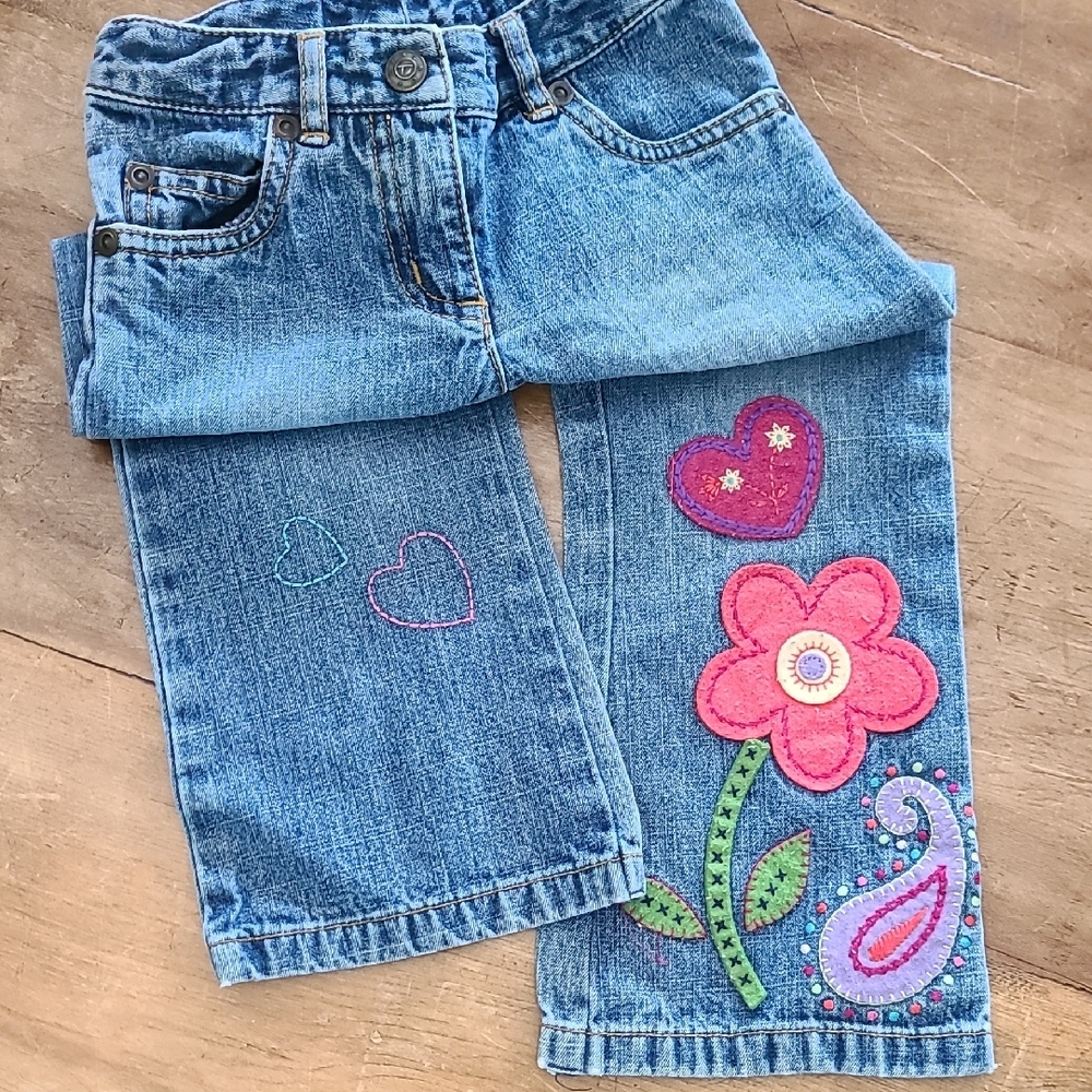 Embroidered Kids Denim Jeans with Floral Design